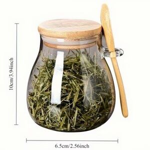 Glass Spice Jar with Bamboo Lid and Spoon - Clear and Natural
